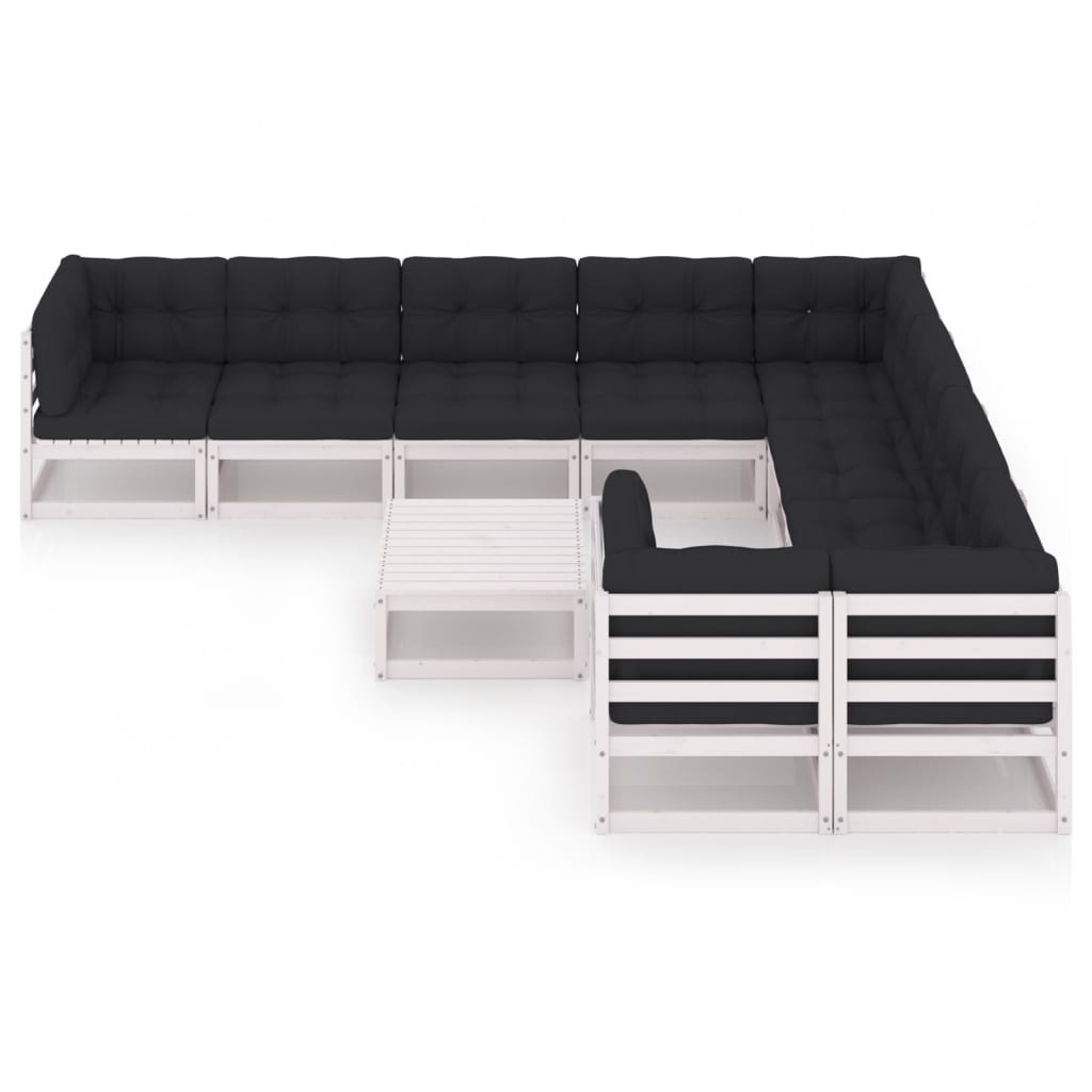 10-tlg. Garten-Lounge-Set mit Kissen Weiss Kiefer Massivholz